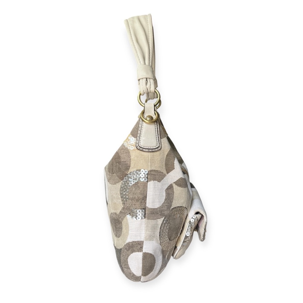 Coach Kristin Signature C Sequin Tan Ivory Khaki Canvas Hobo Tote Shoulder Bag - Picture 6 of 16